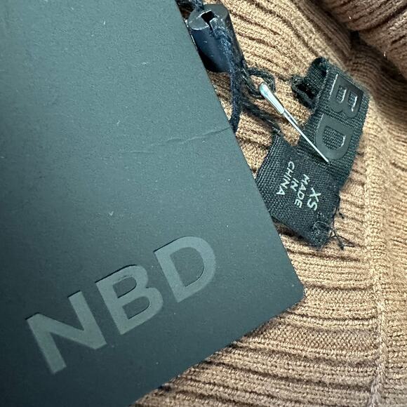 NBD Brown Ribbed Knit Midi Dress XS Off Shoulder Marlow Bodycon Revolve $198 NEW - Picture 4 of 7